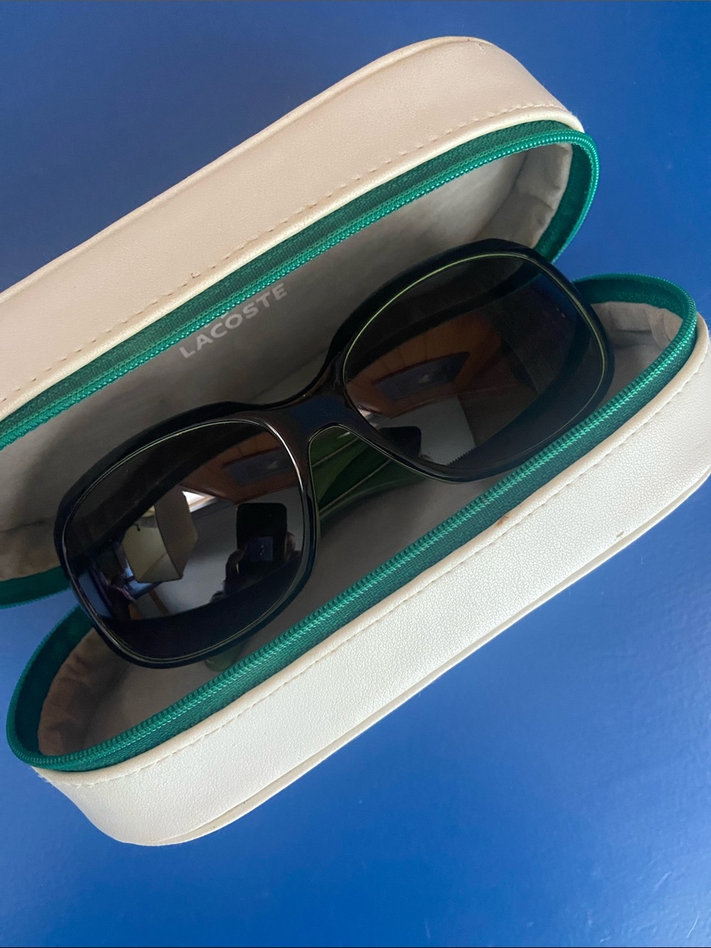 Lacoste Women's Black Green Oversized Sunglasses with White Zippered Case